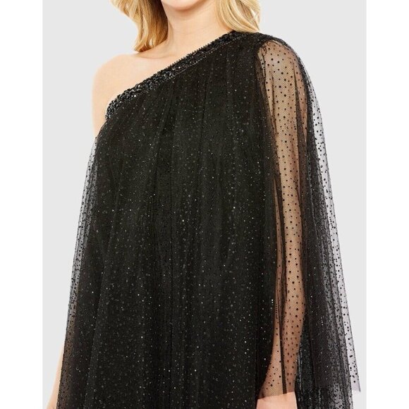 Mac Duggal Size 8 Black One Shoulder Embellished Tulle Mini Cocktail Dress 50689 - Picture 2 of 10
